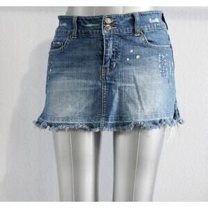 Bay Blue Skirt Juniors Size 5 Distressed with Speckled Design Patterns